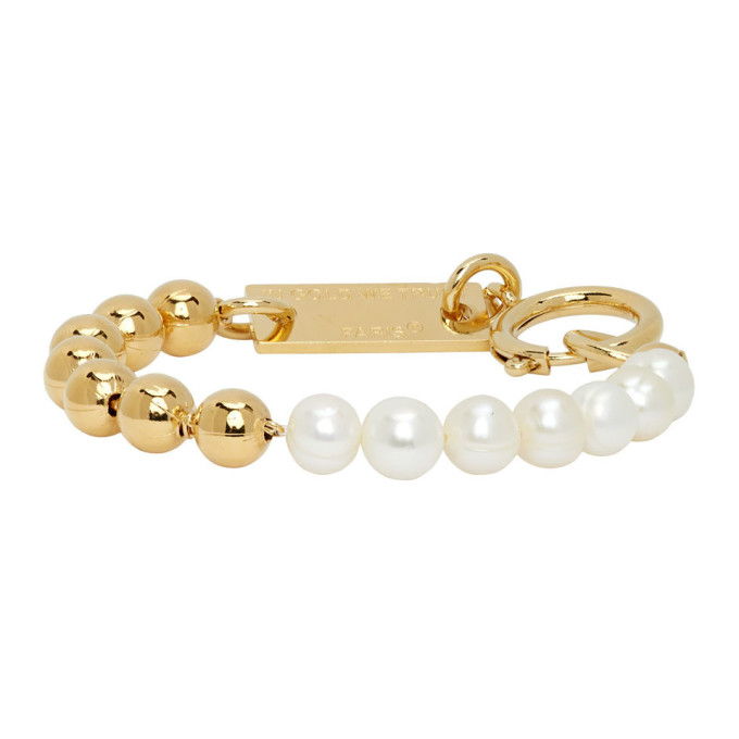 IN GOLD WE TRUST PARIS Gold Ball Chain and Pearls Bracelet