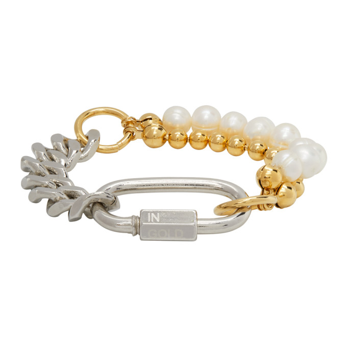 IN GOLD WE TRUST PARIS Silver and Gold Pearl Cuban Link Bracelet