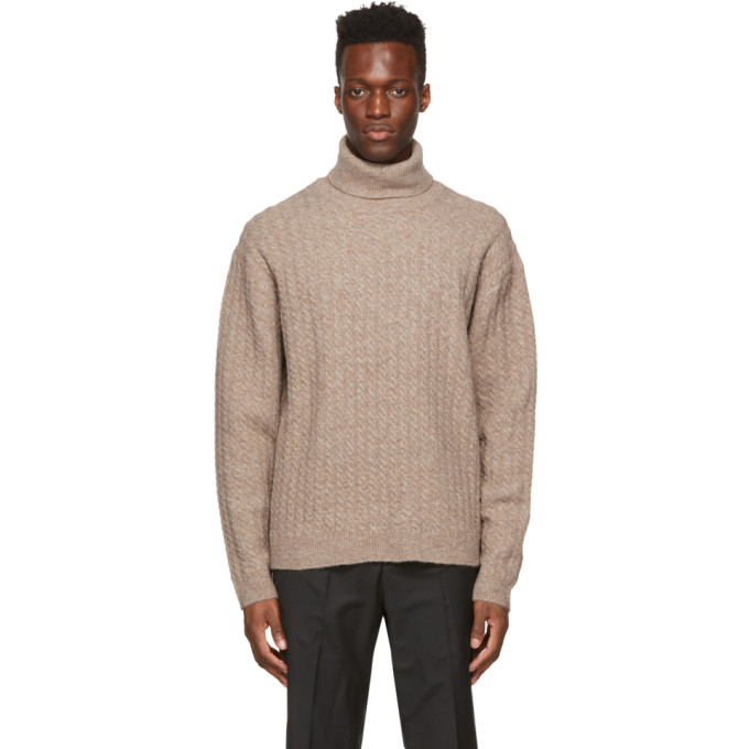 Winnie New York Beige Merino Cable Knit Turtleneck