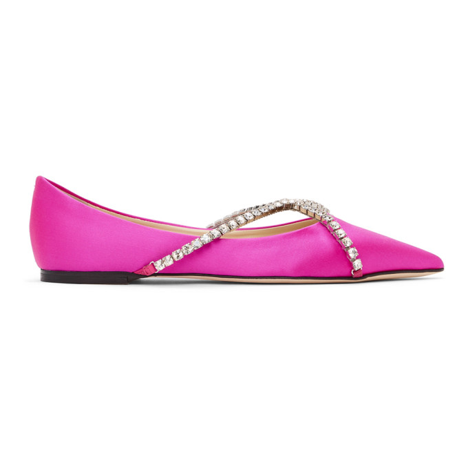 JIMMY CHOO PINK SATIN GENEVI BALLERINA FLATS