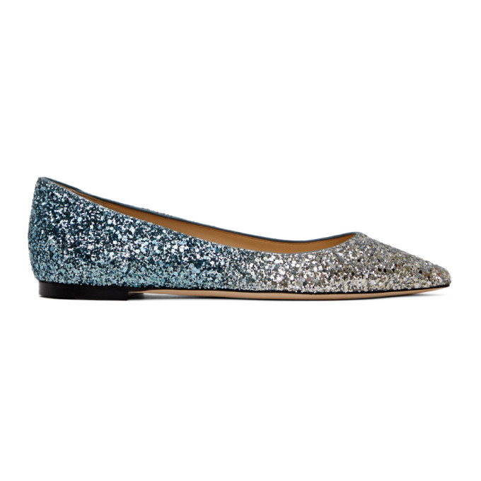 Jimmy Choo Silver Glitter Romy Ballerina Flats