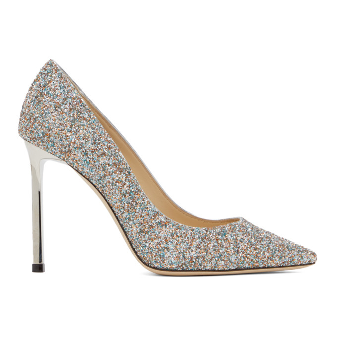 Jimmy Choo Silver Glitter Romy 100 Heels