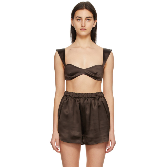 MAGDA BUTRYM BROWN SILK RETRO BUSTIER BRA TANK TOP