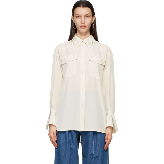 Mame Kurogouchi Off-White Crepe Embroidered Shirt