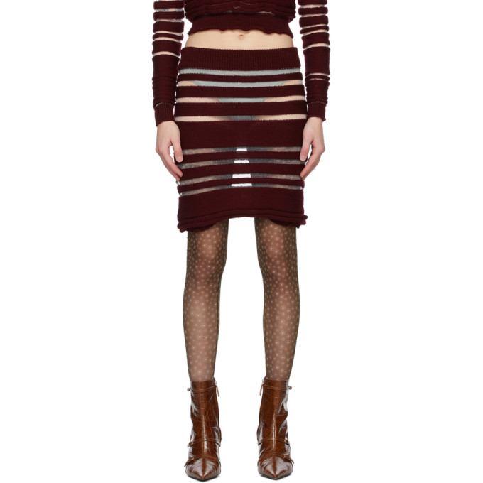 Louise Lyngh Bjerregaard Burgundy Knit Stripe Horizontal Miniskirt