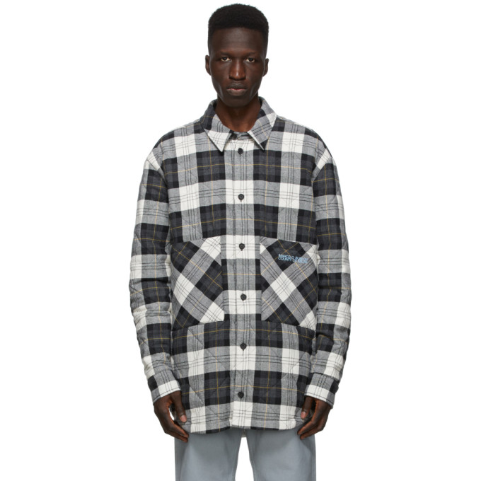 Marcelo Burlon County of Milan Marcelo Burlon County of Milan White and Black Check Logo Puffer Jacket