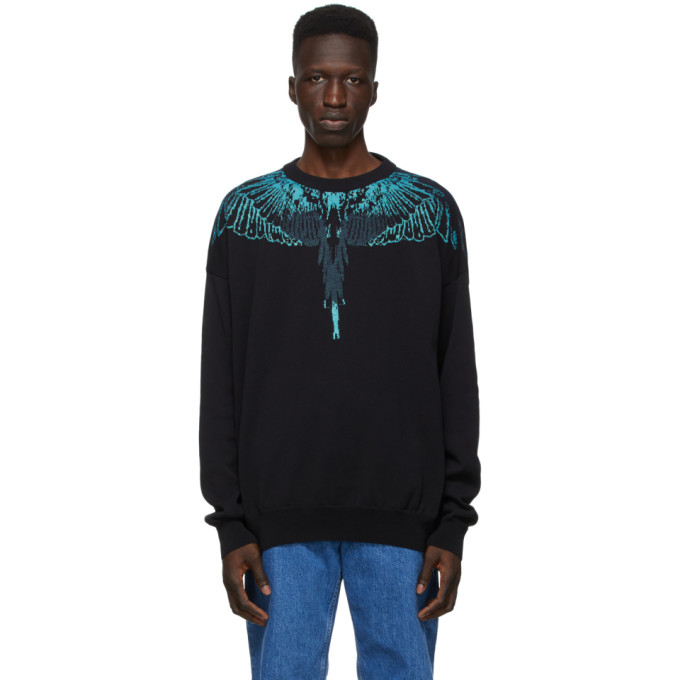 Marcelo Burlon County of Milan Black Jacquard Wings Sweater