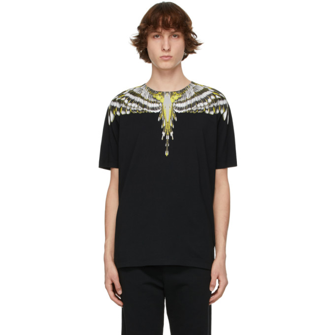 Marcelo Burlon County Milan Wings Black Printed Cotton T-shirt In Black Grey | ModeSens