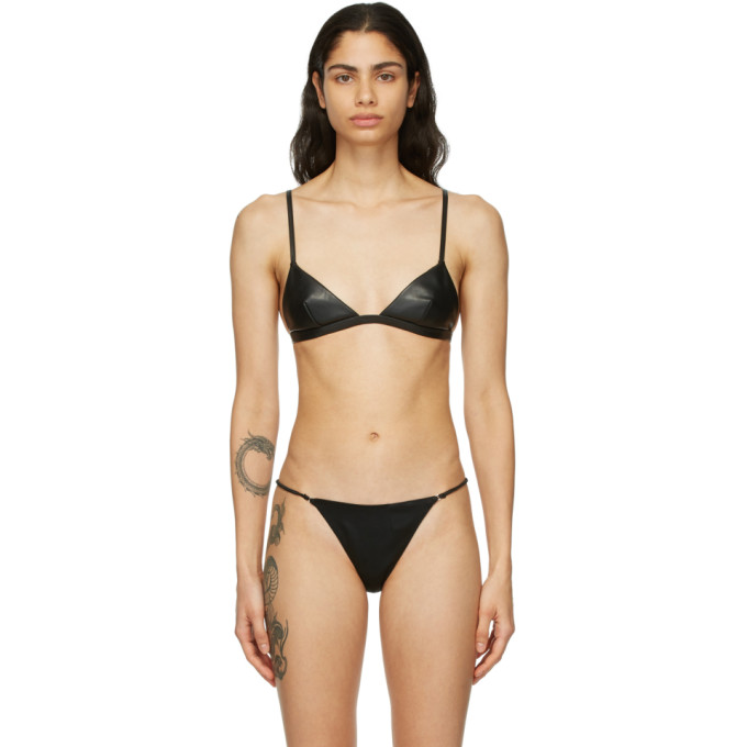 Fleur du Mal Black Vegan Leather Triangle Bra