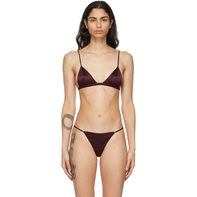 Fleur du Mal SSENSE Exclusive Burgundy Silk Triangle Bra