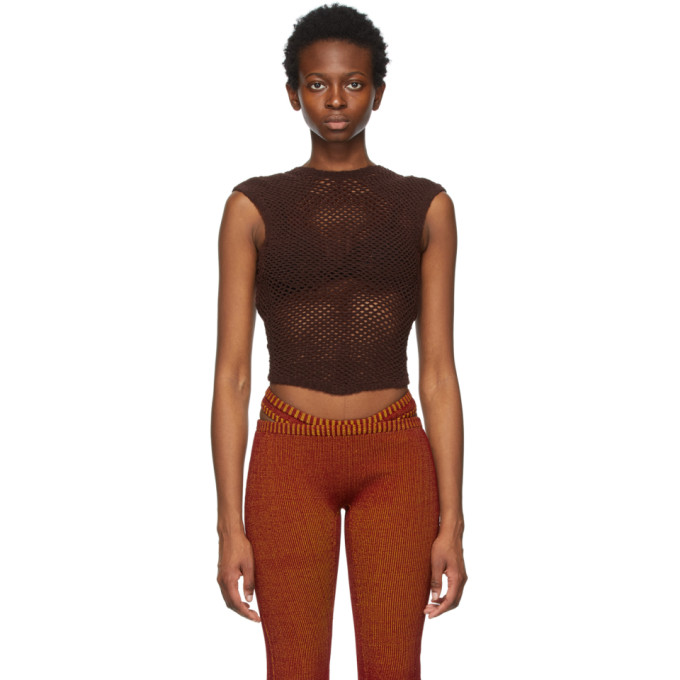 ISA BOULDER Brown Crochet Scan Tank Top