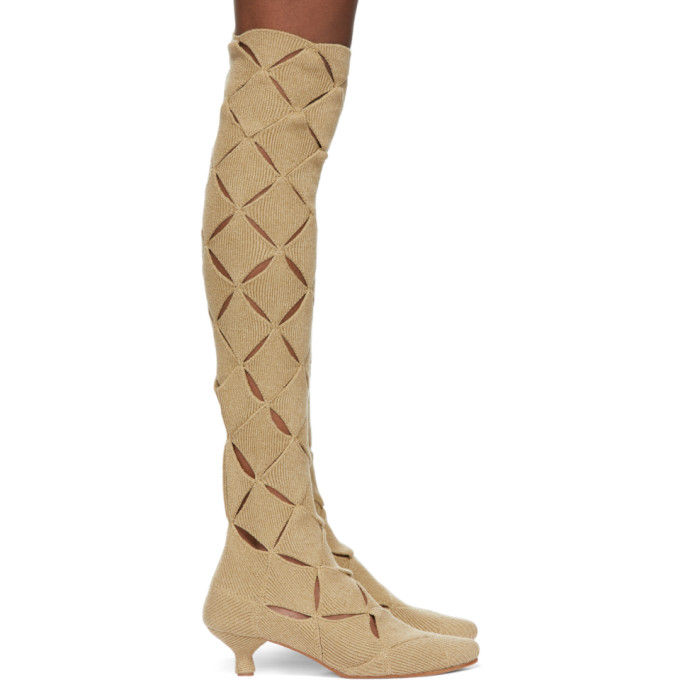 ISA BOULDER SSENSE Exclusive Beige Thigh-High Argyle Boots