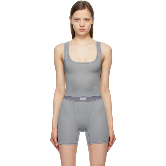 SKIMS GREY COTTON RIB TANK TOP