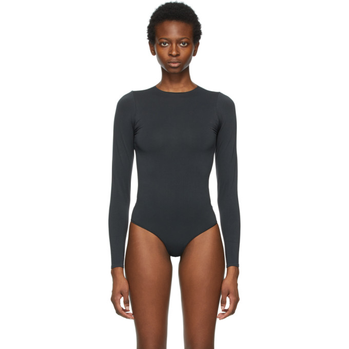 SKIMS Black Essential Thong Long Sleeve Bodysuit