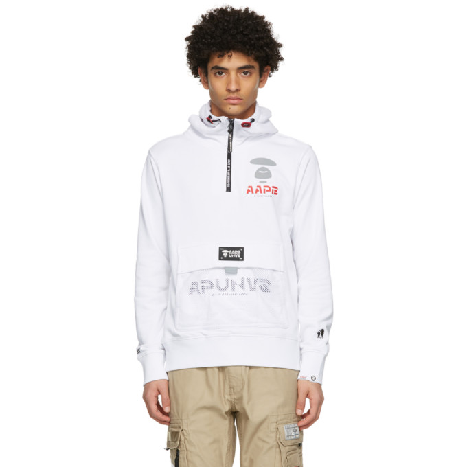 AAPE by A Bathing Ape White Logo Half-Zip Hoodie