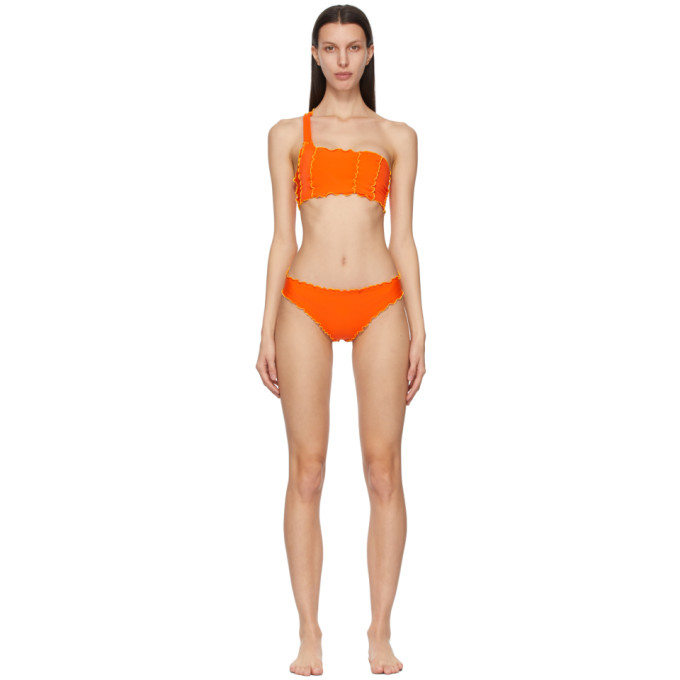 Sherris Orange Ruffle One Strap Bikini