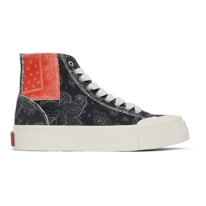 Good News Black and Orange Palm Paisley Patchwork High Sneakers