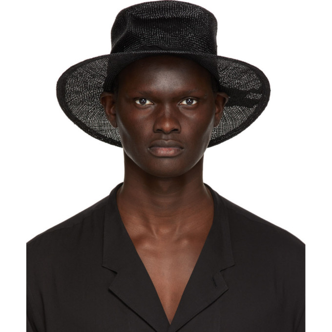 Yohji Yamamoto Black Straw Crush Hat