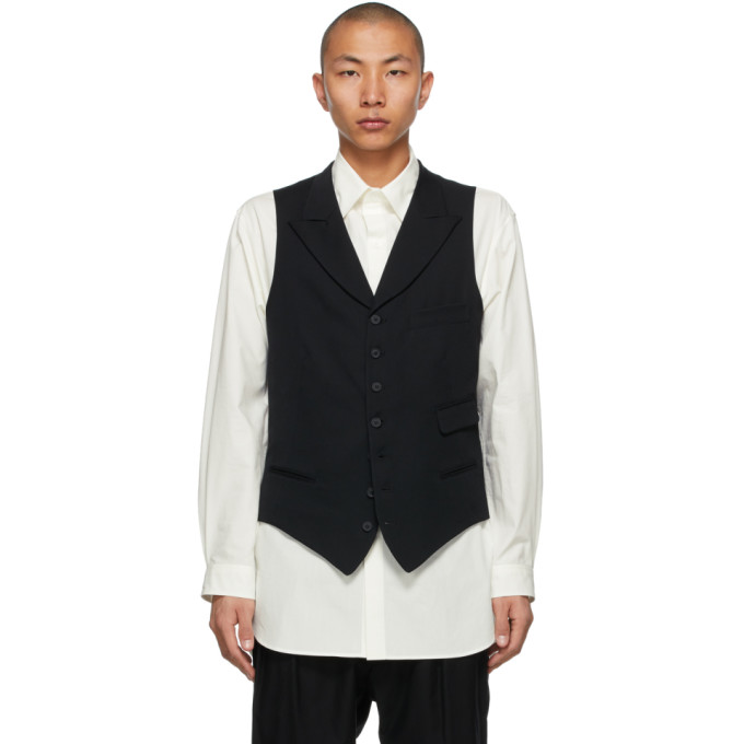 Yohji Yamamoto Black Gabardine Seven Button Vest