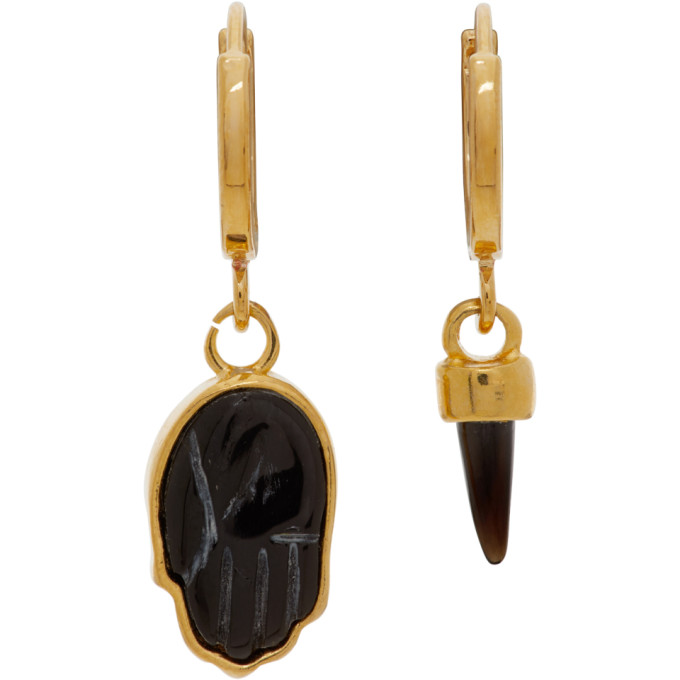 Isabel Marant Gold and Black Bone Mismatched Earrings