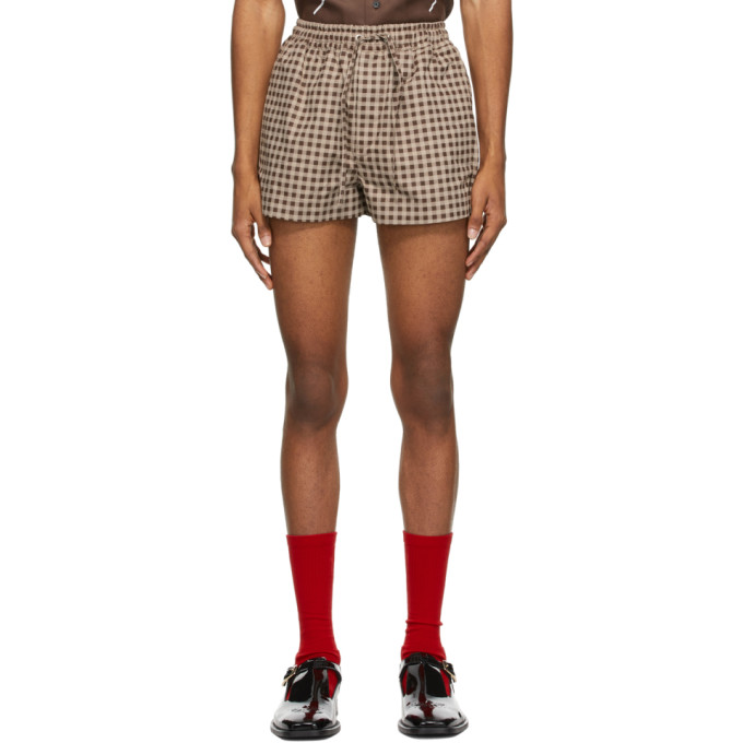 Ernest W. Baker Brown Check Elastic Waist Shorts