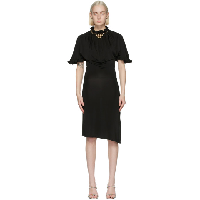 Paco Rabanne Black Ruffle Neck Midi Dress