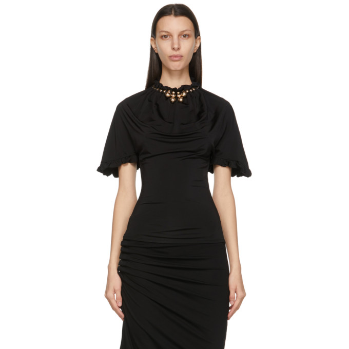 Paco Rabanne Black Cinched Waist Ruffle Blouse