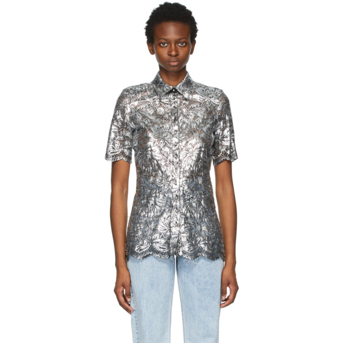 PACO RABANNE SILVER COATED LACE SHORT SLEEVE SHIRT