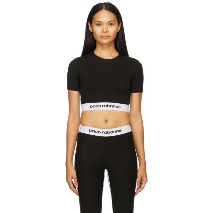 Paco Rabanne Black Cropped Active Logo Sport Top