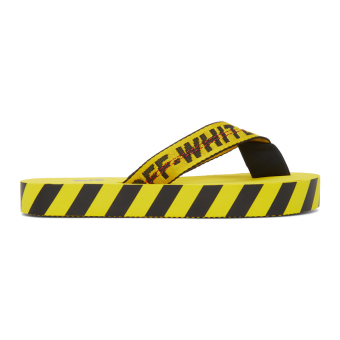 Off-White Yellow and Black Industrial Flip Flop Sandals