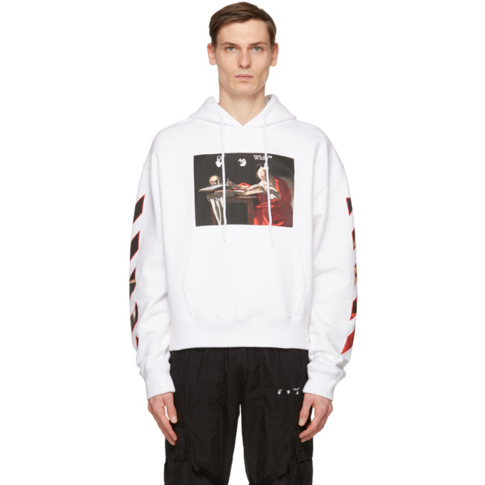 Click to view more detailed imagery on our partner's website Off-white Caravaggio Graphic-print Cotton-jersey Hoody In White Red