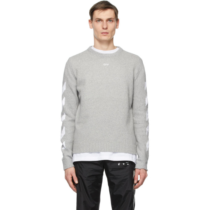 Off-White Grey and White Knit Logo Sweater