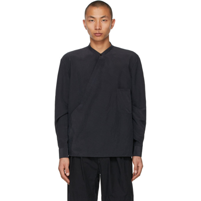 Lemaire Grey Silk Wrapover Shirt In 996 Coal