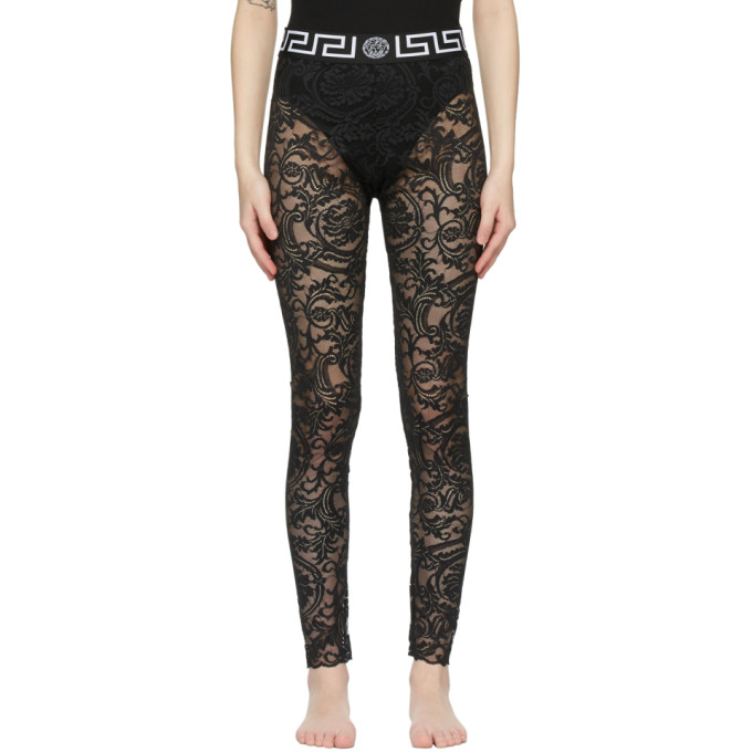 Versace Underwear Black Lace Medusa Leggings