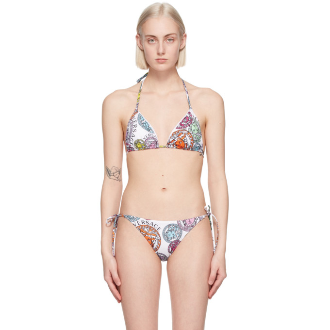 Versace Underwear White Medusa Amplified Print Bikini Top