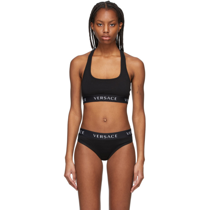 Versace Underwear Black Logo Sports Bra