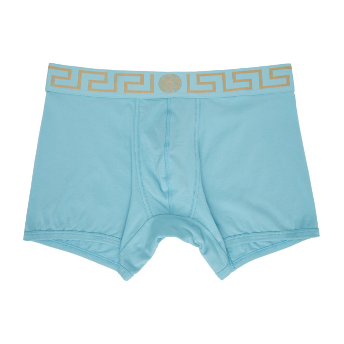 Versace Underwear Blue Greca Border Long Boxer Briefs