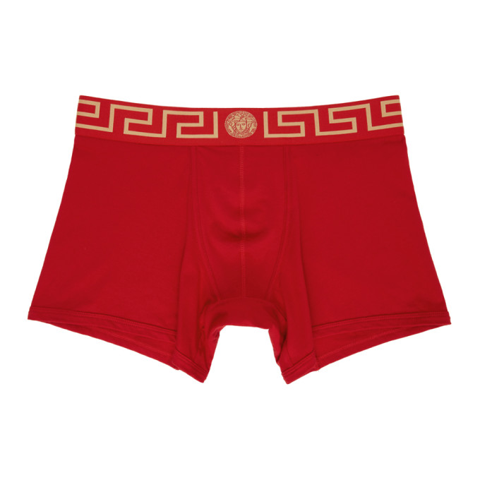 Versace Underwear Red Greca Border Long Boxer Briefs