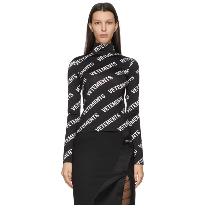 VETEMENTS Black and White All-Over Logo Fitted Turtleneck