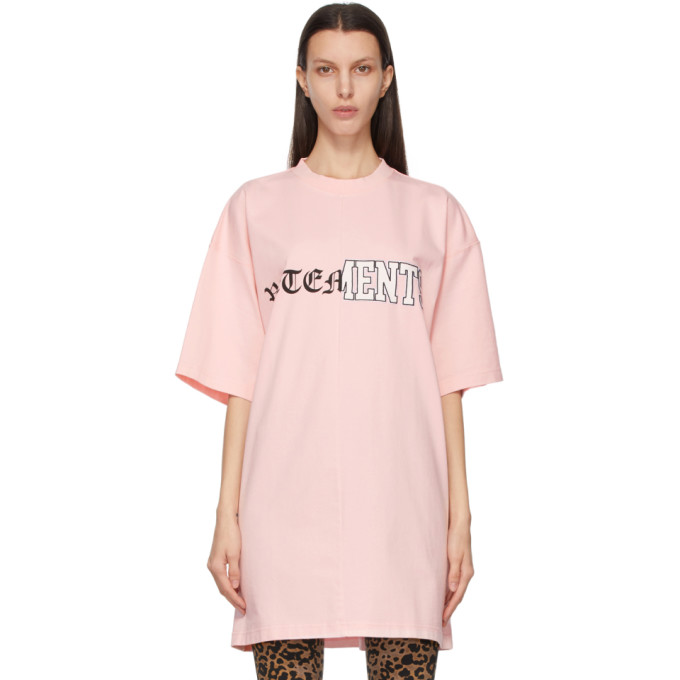 VETEMENTS Pink Vertical Cut-Up Logo T-Shirt