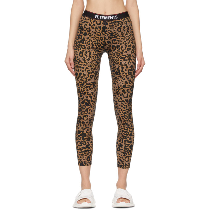 VETEMENTS BROWN LEOPARD LOGO LEGGINGS