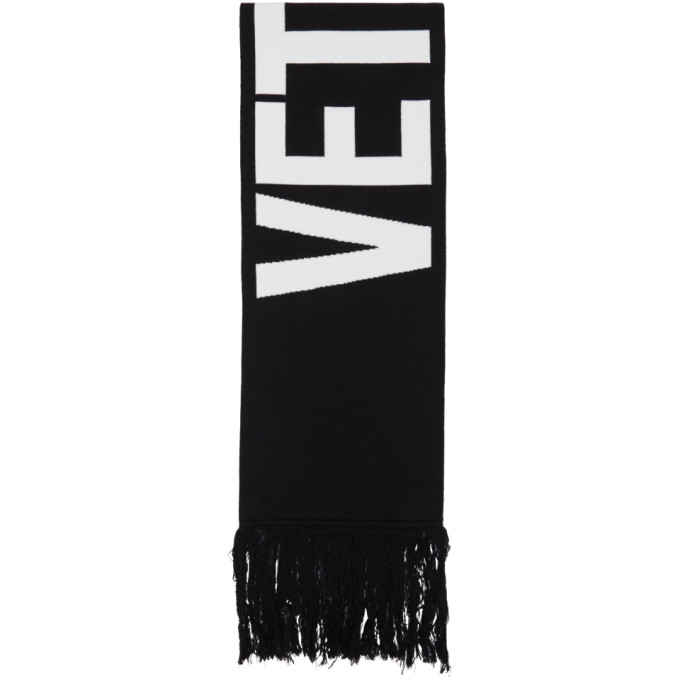 VETEMENTS Black and White Wool Double Logo Scarf