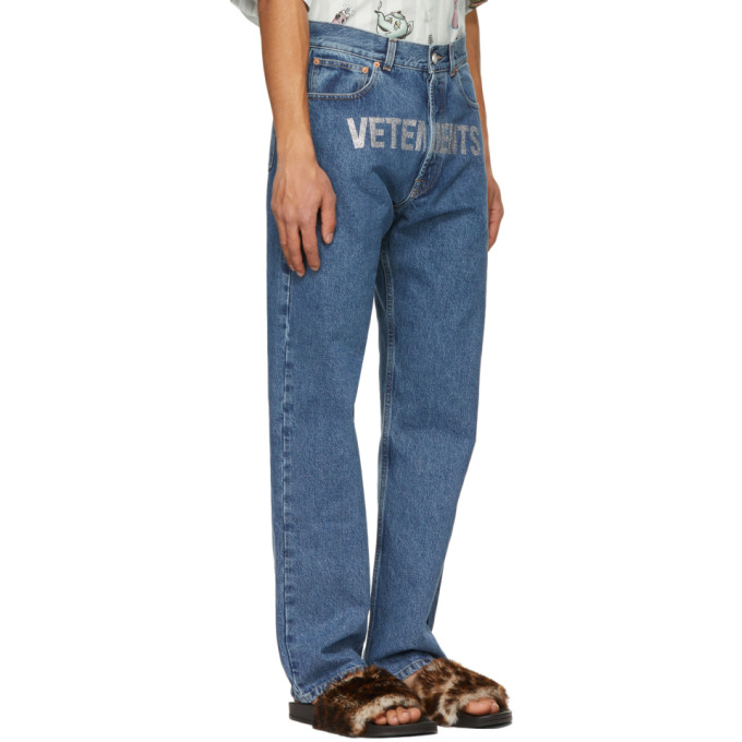 VETEMENTS VETEMENTS BLUE CRYSTAL LOGO STRAIGHT JEANS