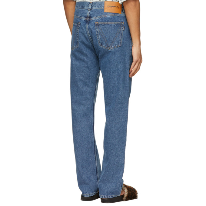 VETEMENTS VETEMENTS BLUE CRYSTAL LOGO STRAIGHT JEANS