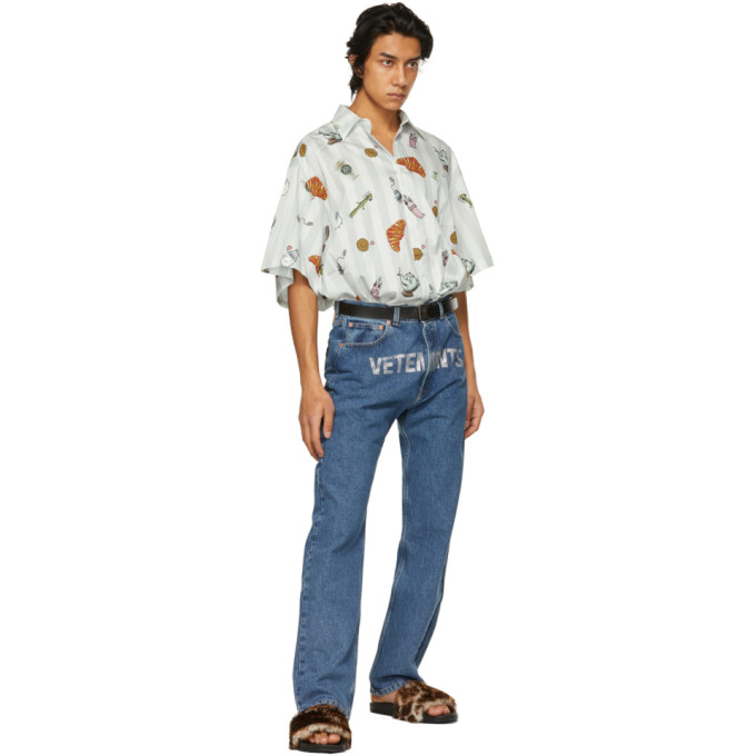 VETEMENTS VETEMENTS BLUE CRYSTAL LOGO STRAIGHT JEANS