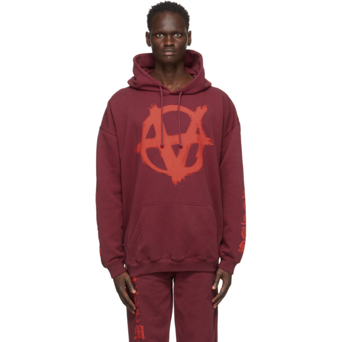 VETEMENTS Burgundy Anarchy Gothic Logo Hoodie