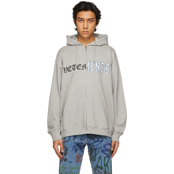 VETEMENTS Grey Vertical Cut-Up Logo Hoodie