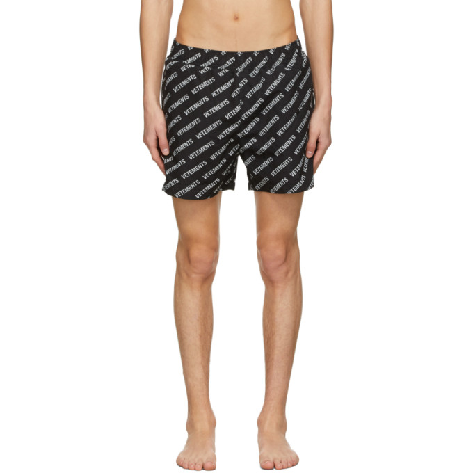 VETEMENTS Black All-Over Logo Swim Shorts