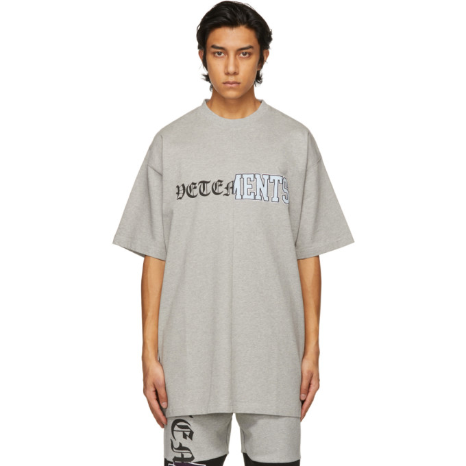 VETEMENTS Grey Vertical Cut-Up Logo T-Shirt