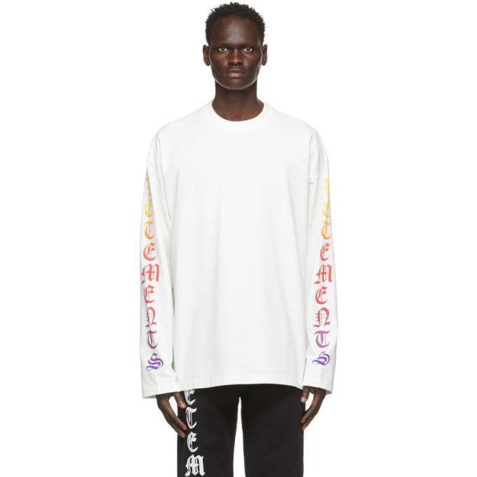 VETEMENTS White Degrade Gothic Logo Long Sleeve T-Shirt